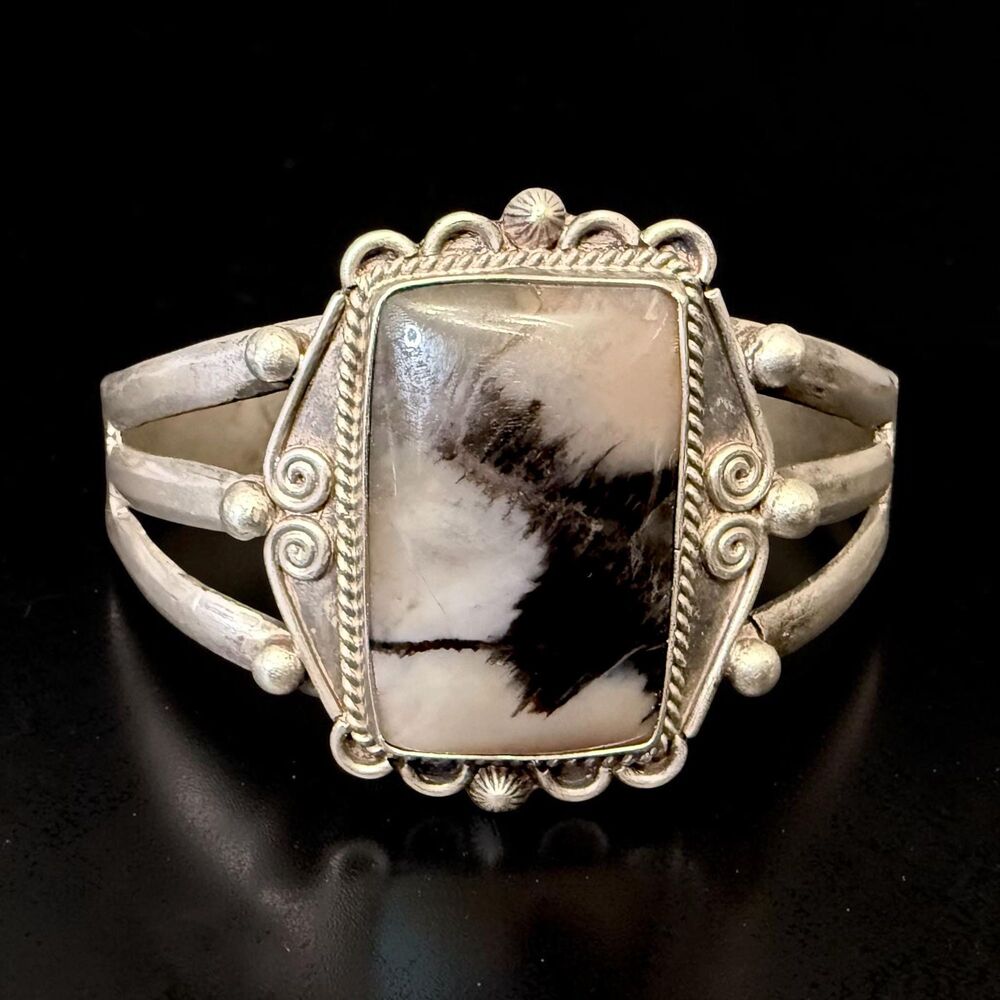 Vintage Scenic Agate Silver Cuff Bracelet Navajo Style Handmade Artisan 31g